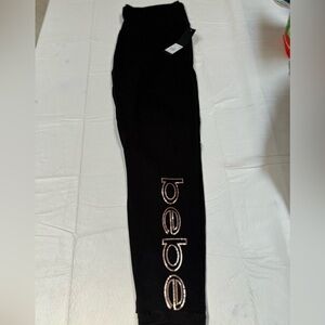 BEBE  BLING GOLD LEGGINGS BLACK with ROSE GOLD SEQUINED LOGO NWT Women’s 1X